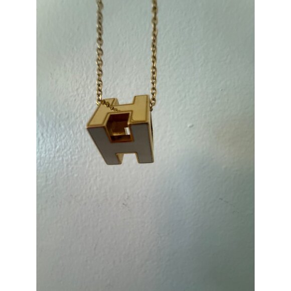 Hermès Cage d'H Ivory Gold Laquered Cube Pendant 16" Chain - Picture 5 of 8